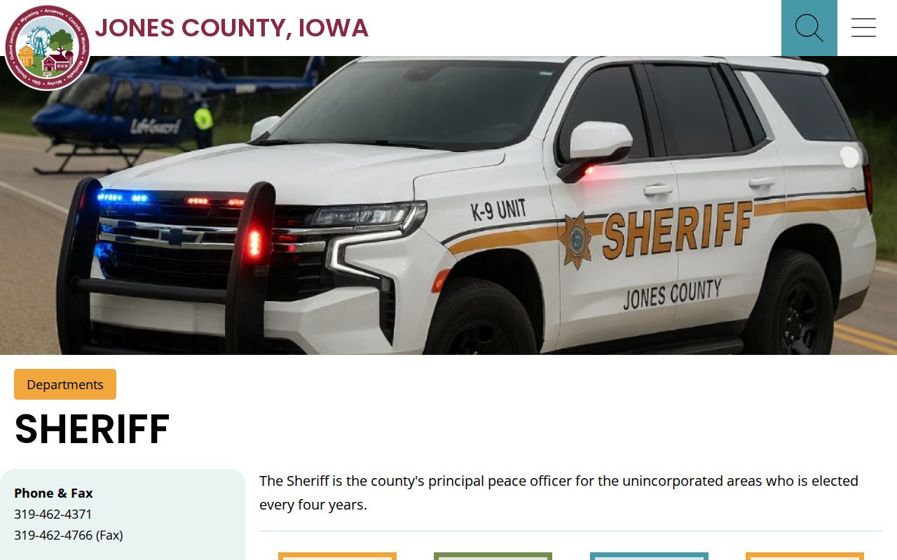 Jones County Sheriff official divisions and contact page with no public most-wanted roster