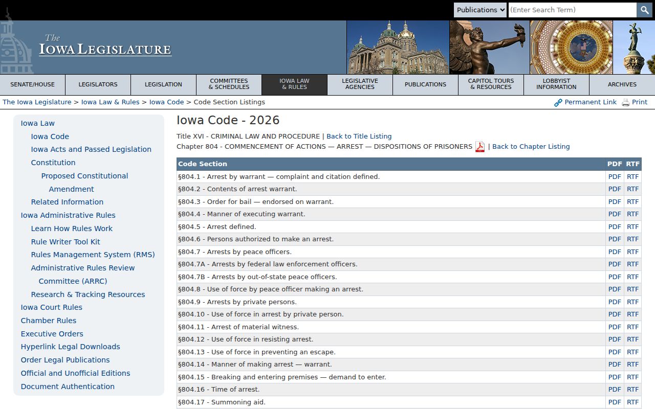 Iowa Code chapter 804 arrest warrant provisions used for Jones County cases