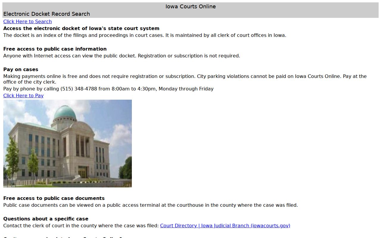Official Iowa Courts Online public access entry page